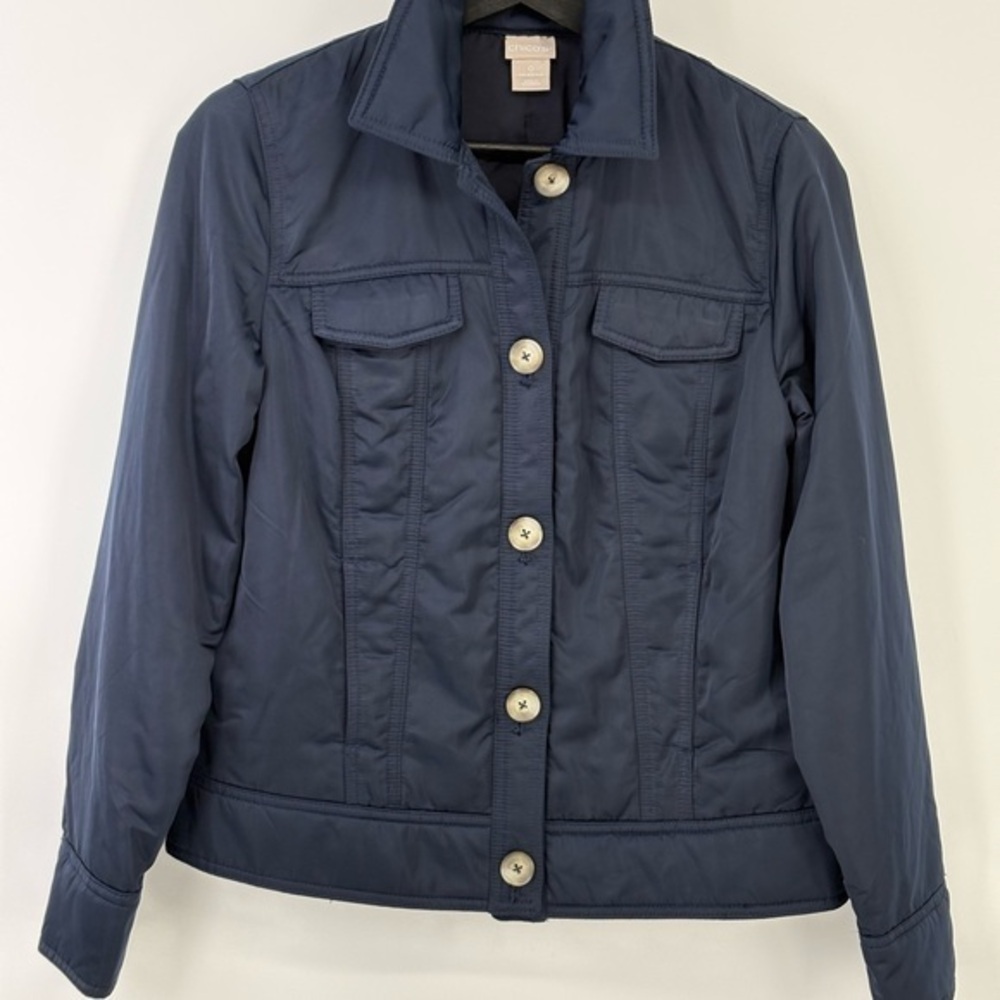 ♦️ Chico's Navy satin jean style Jacket